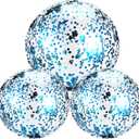 Hsei 3 Pcs Inflatable Beach Ball 16 Inch Glitter Summer Swimming Pool Disco Balls with Confetti Floatable Blow up Toys Decorations for Beach Wedding Outdoor birthday Party Favor(Blue)
