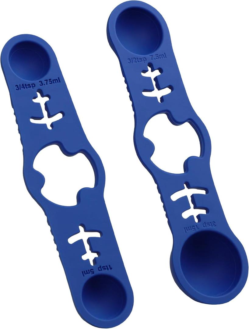 Silicone Magnetic Measuring Spoons, 2 Pack Coffee Measuring Spoons(4-size) - Equipped with strong N50 magnets  securely attach to any metal surface, Suitable for dry and liquid ingredients(Blue)