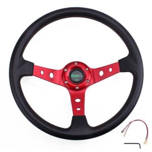 RASTP-14inch 350mm Universal Racing Drift Steering Wheel Aluminum PU Car Sport Steering Wheels Car Accessories RS-STW020-TP（red）