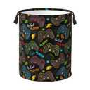 Jbofyee Gaming Joysticks Laundry Hamper Bag With Waterproof Liner - Video Game Controller Round Laundry Basket Foldable Clothes Storage Organizer For Bathroom Bedroom Nursery Dorm, S-16.5"X 13.8"