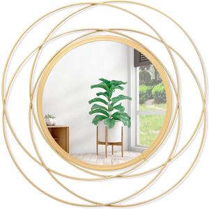 Gold Circle Mirror Wall Decorative Metal Wall Mirror, Art Small Round Wall Home Mirror, Decor Living Room Bedroom Bathroom Entryway 24" x 24"