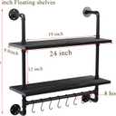 ROGMARS Industrial Pipe Bathroom Shelves Shelving,24" Black Floating Shelves for Bathroom with Towel Bar Hooks,Kitchen Wall Mounted Shelves Coffee Bar Shelf for Living Room Bedroom, 24 inch 2 tier