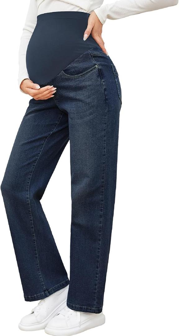 fitglam Women's Maternity Jeans Straight Leg Relaxed Fit Over Belly Pregnancy Denim Work Pants Maternity Clothes with Pockets (Large, 05 Vintage)