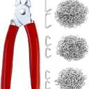 300 pcs Hog Rings with Straight Hog Ring Pliers Kit 3/4" 1/2" 3/8 "Galvanized Hog Rings for Animal Pet CagesRopesBaggingDIY CraftFurniture