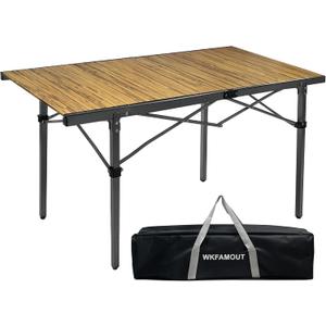 WKFMOUNT 9.9" Tall Folding Camping Table for 2-6 Person, 54.7" Large Aluminum Foldable Roll-up Table Outdoor with Carry Bag for Picnic, Camp, Sturdy, Backyard, Patio