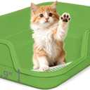 Extra Large Litter Box with Low Entry,Jumbo Cat Litter Box for Kitty and Senior Cats,Cat Box for Indoor Cats,Open Top Corner Litter Pan,Easy to Clean,23.6" L x 15.7" W x 5.9" H (Green)