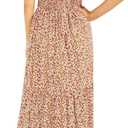 Kranda Women 2025 Summer Fall Crewneck Short Sleeve Smocked Floral Maxi Dress (Brown, S)