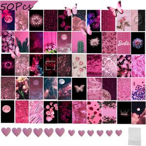 50PCS Black Bright Pink Wall Collage Black Bright Pink Photo Wall Collage Kit Photo Wall Collage Pink Aesthetic Pictures for Wall Collage Photo Collage Kit for Bedroom Photo Display 4x6 Inch