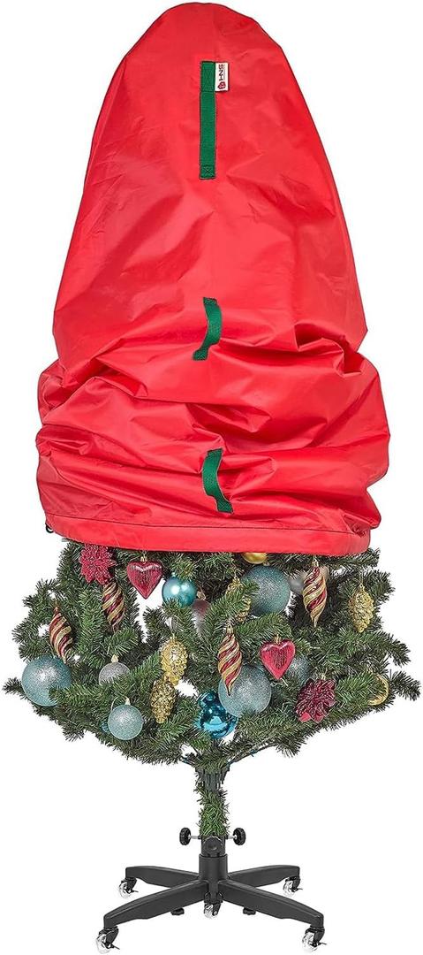 Upright Christmas Tree Storage Bag - Fits 7 Ft Artificial Xmas & Topiary Tree, Vertical Holiday Cover, Durable, Dustproof & Easy-Use Xmas Storage, Red