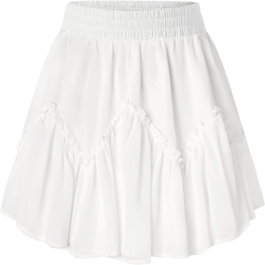 Scarlet Darkness Women Mini Skirt Ruffles Flared Skater Skirts High Waisted Short Renaissance Pirate Skirt (Medium, White)