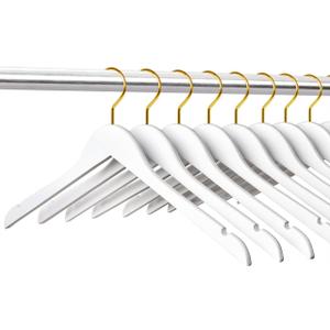 Amber Home 24 Pack White Wooden Hangers with Gold Hooks, White Wood Shirt Hangers with Notches for Dress, Coat, Bridal (White+Gold)