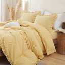 Yellow Gingham Ruffle Duvet Cover Twin Size 2 Piece Cotton Boho Plaid Comforter Cover, Ruffled Shabby Chic Checkered Bedding Set with Zipper Closure & Corner Ties(Comforter Not Included)