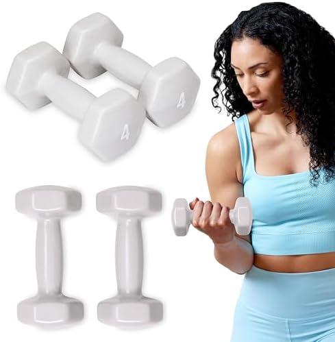 SPRI Dumbbells Hand Weights Set of 2 - Vinyl Coated Exercise & Fitness Dumbbell for Home Gym Equipment Workouts Strength Training Free Weights for Women, Men (4 lb)