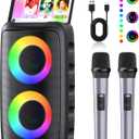 Karaoke Machine, Portable Bluetooth Karaoke Player Machine with 2 Wireless Karaoke Microphones Player for Adults Kids with Upgraded Subwoofer, PA System, Support TWS/TF/USB/AUX for Home Party Outdoor (Black)