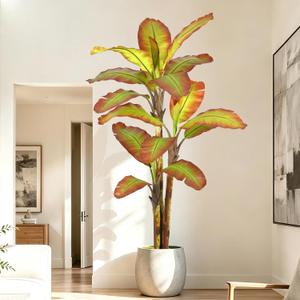 8FT Faux Bird of Paradise Tree Artificial Tropical Plant with Lifelike Green Leaves and Purple Red Edges, Extra Tall Indoor Floor Plant with Pot Fake Plant for Entryway Hotel Poolside Decor