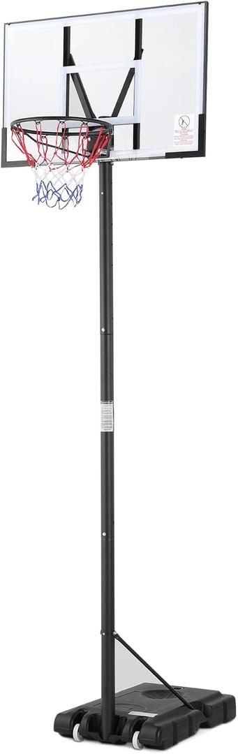 Amazon Basics Portable Basketball Hoop Outdoor Goal System with Adjustable Height, 4.75-10ft, Shatterproof Backboard, Regulation Rim