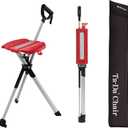 STEP2GOLD Ta-Da Chair Series 2- Portable Walking Stick, Cane with Seat, Foldable Chair, Hiking Stick, for Camping, Hiking, Lightweight Aluminum, Easy Carry, Anti-Slip (Red)