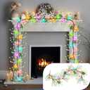 Enhon Lighted Easter Garland with 8 Lighting Modes, 15 LED Colorful Glitter Easter Egg Garland Lights Timer, Battery Operated Egg & Mixed Berry Decoration for Spring Mantle Home Fireplace Indoor Decor