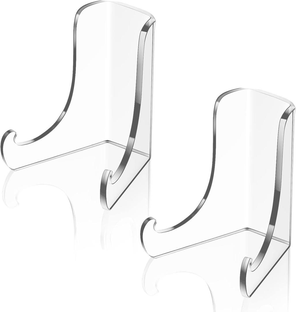 Chunful 2 Pieces Acrylic Plate Stands Clear Acrylic Easels Display Stands with Deep Support Shelves for Display Card Holder Photos Book Picture Table Top Holder Home Decors (5.1 x 5 x 6 Inch)