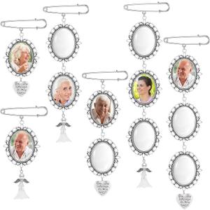 Hicarer 110 Pcs Wedding Bouquet Photo Charms Memory Charms Oval Frame Memorial Picture DIY Pin Brooch with 1.18 x 1.57 in Oval Glass Cabochon Pendants Bulk for Wedding Gift Party Bridal Shower