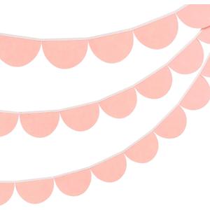 2 Pcs Felt Peach Color Scallop Pennant Banner 13 feet Party Garland Including Excess Cord Happy Birthday Baby Shower Wedding Nursery Classroom Decorations