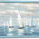 Ocean Wall Art Bathroom Framed: Abstract Seascape Wooden Picture Decor Sailboat Nautical Print Artwork Blue Sea Sailing Painting for Bedroom Living Room Home (24"L x 12"W)