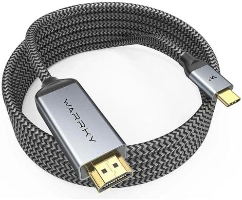 Warrky USB C to HDMI Cable 4K, 15ft [Braided, High Speed] Thunderbolt 3 to HDMI Adapter Compatible for New iPad, MacBook Pro/Air, iMac, Galaxy S20 S10 S9 S8, Surface, Dell, HP 2Pack