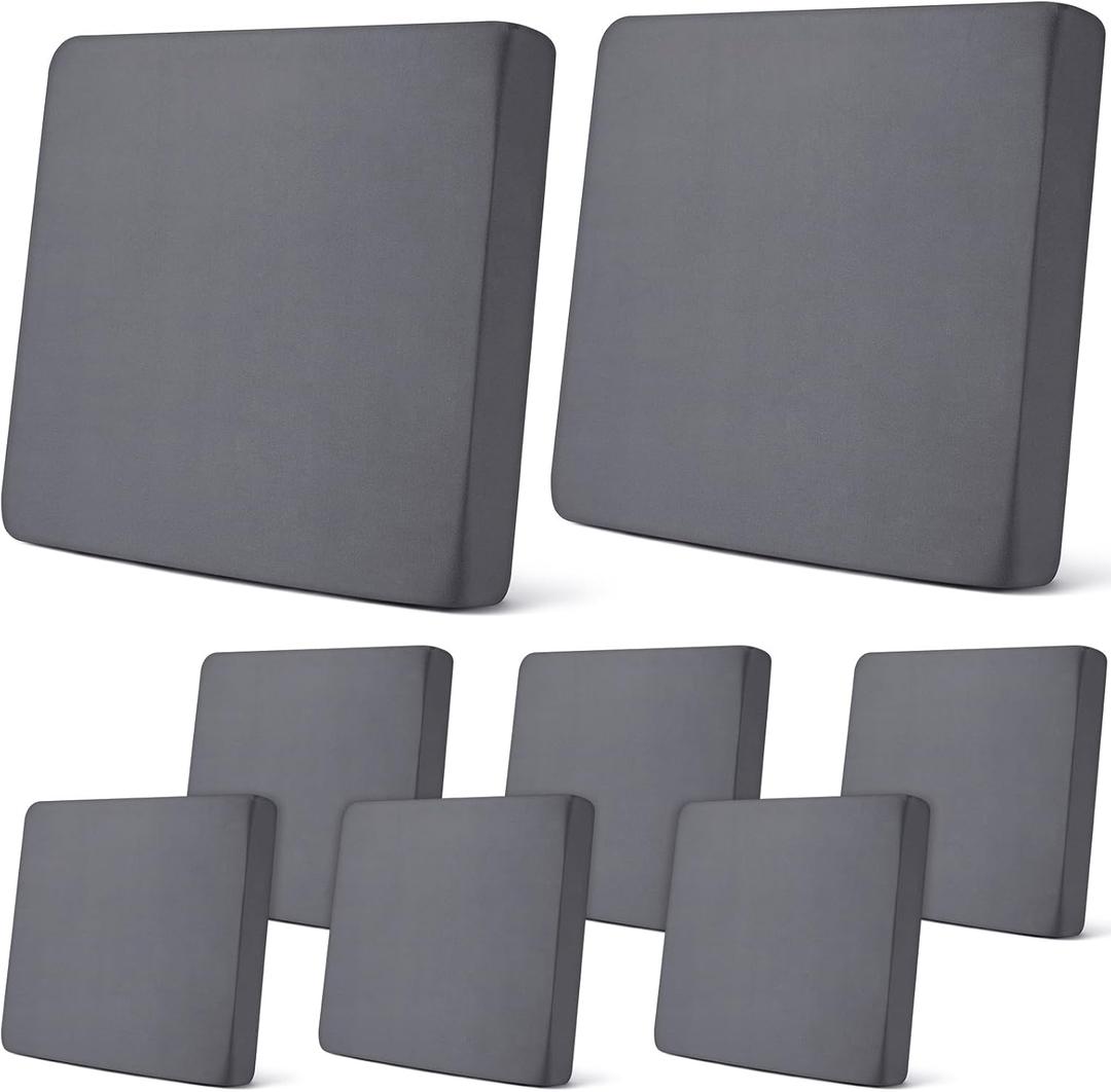 Newwiee 8Pcs Patio Cushion Covers Stretch Outdoor Cushion Cover Replacement for Patio Furniture Sofa Couch Slipcovers, Soft Flexibility Washable Furniture Protector(Waterproof Pure,Dark Gray)
