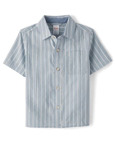 Gymboree,Boys,and Toddler Short Sleeve Linen Button Up Shirt,Dusty Robin, 7