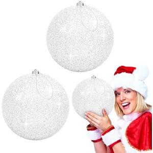 2 Pack 8" Large Christmas Balls Christmas Tree Decoration Ornaments Shatterproof Glitter Christmas Hanging Balls for Christmas Tree Party Wedding Indoor Outdoor Holiday Decoration(White, 8inch-2pcs)