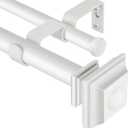 KAMANINA 1 Inch Double Curtain Rods for Windows 66 to 120 Inches (5.5-10 Feet), Adjustable Heavy Duty Drapery Rod, Telescoping Dual Curtain Rod with Square Ends, Ivory White