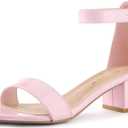 Allegra K Women's Block Low Heels Ankle Strap Sandals (Pink)