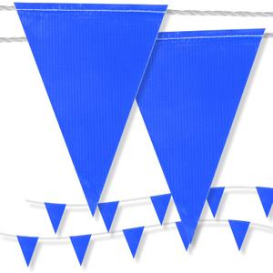 Pennant Safety Flags - Warning Marking Flags on String, 100ft 7x10inch for Parking Lot Events, Traffic Barrier Line, Yard Roof Perimeter, Boundary Construction Workplace (blue)