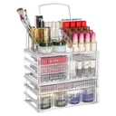 3 Pack Clear Skincare Organizer,Make up Organizers for Vanity - WIth 6 drawers and 1 Mirror- Cosmetic Storage for Dresser Top,Bathroom,Countertop Makeup Organizers for Beauty,Brush,Lipstick,Skin Care
