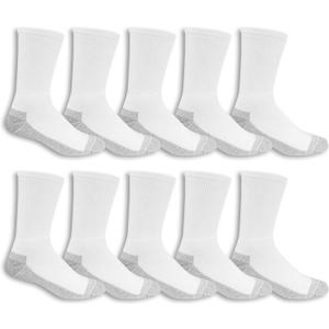 Fruit of the Loom Mens Work Gear Cushioned Crew Socks 10 Pair (6-12, White)