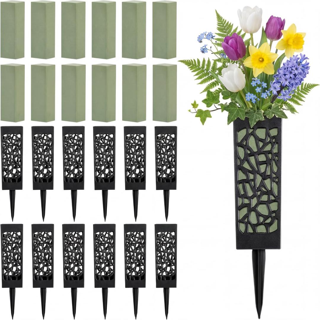 Zhehao 24 Pcs Cemetery Vases for Grave Flower Holders with Ground Spikes, 12 Inch Outdoor Memorial Flower Vase for Headstone Decorations, Garden Stake Vase for Grave Flowers Cemetery Decoration