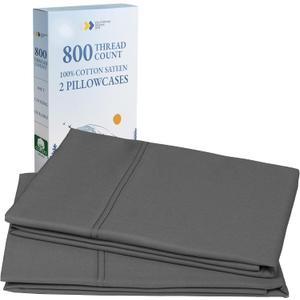 Heirloom Soft, Smooth & Thick Certified 800 Thread Count 100% Cotton Sateen, 2 Pillow Cases King Size, Fits King Pillows (Grey)