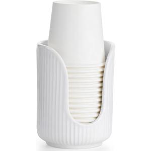 Bathroom Cup Dispenser, 3oz-4oz Ceramic Paper Cup Holder, Small Countertop Mouthwash Dixie Cups Accessories, for Vanity Countertops, Bathroom, Kitchen, and Dining Room (1 Pack, White)