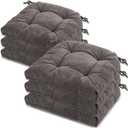 Chair Cushions for Dining Chairs Set of 6, Tufted Textured and Non-Slip Kitchen Chair Cushions Pads with Ties, Seat Cushions for Kitchen Patio Office Chairs, Dark Gray