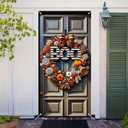 2 x Halloween Door Banner Set 35x71 Inch with Pumpkins Spiders Black White Orange Swirl Ribbons Home Porch decoration spooky boo halloween decor front door party holiday decoration