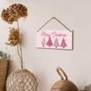 Merry Christmas Pink Christmas Tree Xmas Hanging Wooden Signs 12x6, Pink Xmas Wall Decor, Merry Xmas Sign, Hanging Sign, Tree Wall Decor