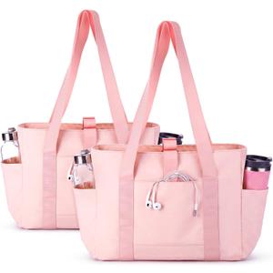 2 Pack Pink Rush Tote Bag for Women 24l Large Recruitment Tote with Zipper Lightweight Bag Multi-pocket Travel Handbag for Teacher, Office, College, Gym, and Daily Use