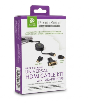Retrak Retractable Universal HDMI Cable Kit with 3 Adapter kits