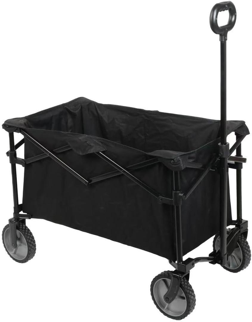 Big Bucket Cart with Wheels, Foldable Heavy Duty Wagons for Camping, Garden, Outdoor, Grocery, Sports, Black