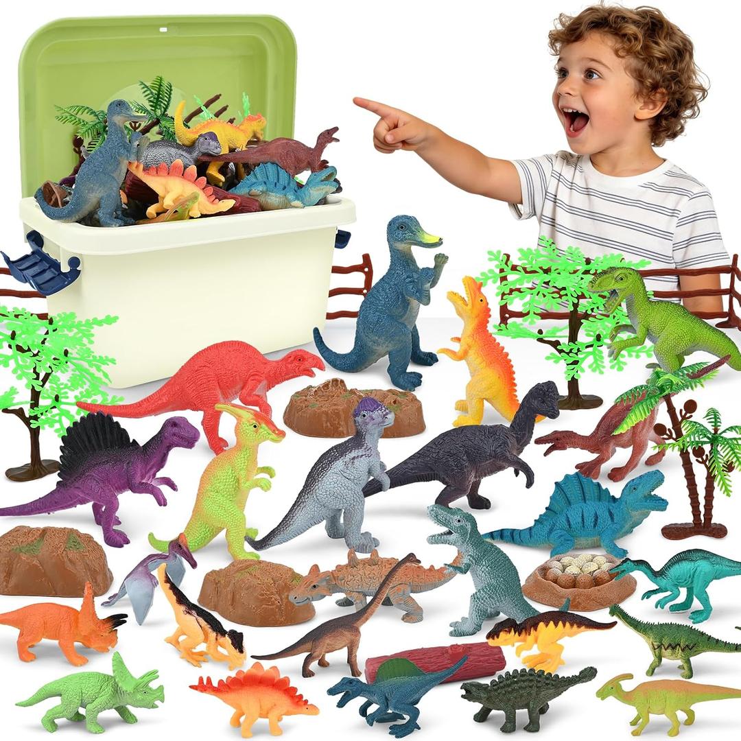 34PCS Dinosaur Toys for Kids 3-5 with Storage Box,Realistic Dinosaur Figures for Kids 3-5 Years Old,Birthday Gift for Boys Girls