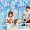 Soulchen 14 Pcs Winter Wonderland Snowflake Party Decorations Baby Shower Party Ornament with 6ft Backdrop Snowflake Hanging Honeycomb Fan and Garland for Baby Its Cold Outside Decor