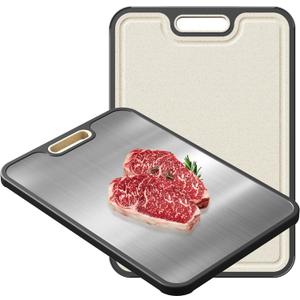 Stainless Steel Cutting Board, Double Sided Steel Cutting Boards for Kitchen, Stainless Steel/Wheat Straw Food-Grade Large Board for Meat, Non Toxic Cutting Board 1510
