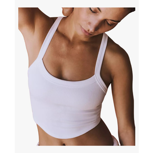 Tank Tops for Women Scoop Neck Crop Tops Athletic Workout Tops Cute Seamless Cami Ribbed Tank Tops XS- S