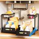 Under Sink Organizer, Metal Pull Out Cabinet Organizer Shelf, Kitchen Bathroom Organizers with Sliding Drawer, Storage Shelves, Storage and organization for Home, Laundry, RV, Pantry, Spice, Black, 2 Pack