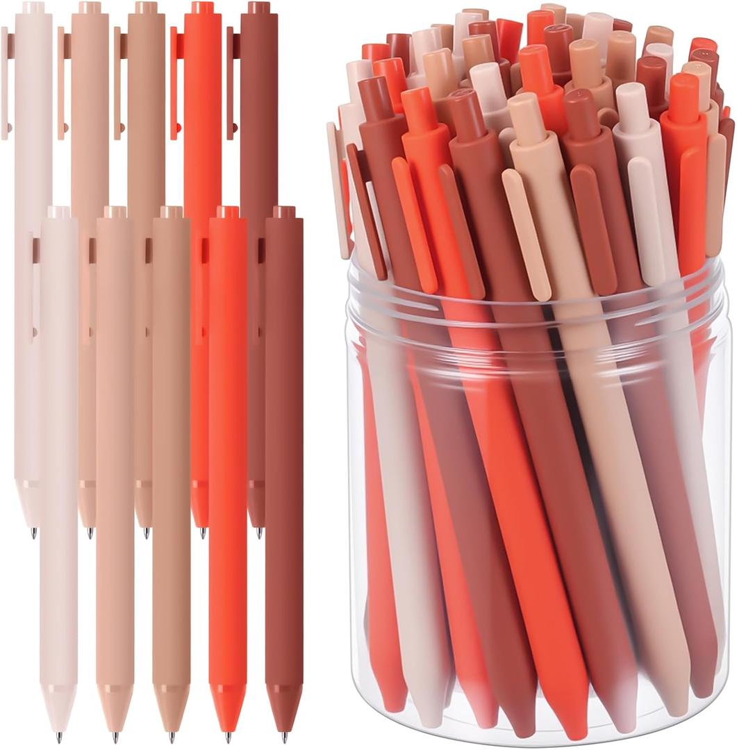 Crtiin 50 Pcs Gel Pens Bulk, 0.5mm Fine Point Black Ink Pens, Retractable Smooth Writing Quick Dry, Colored Aesthetic for School Office Journaling Supplies (Orange Series)